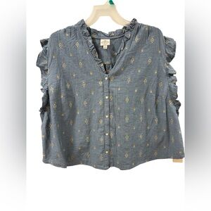 St. John's Bay Blue Blouse with yellow Pattern